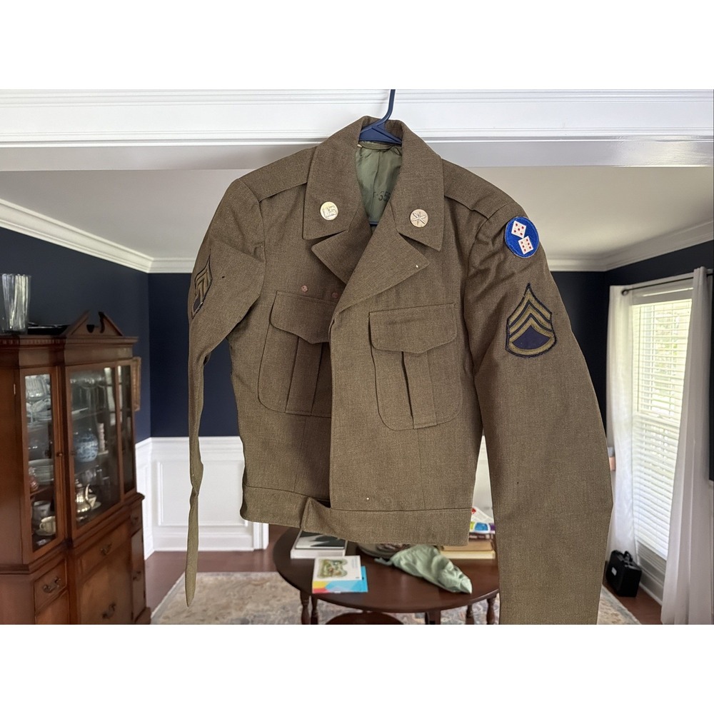 Vintage US Army Ike Jacket Mens 38 Olive Wool Master Sergeant 11th Corps WWII